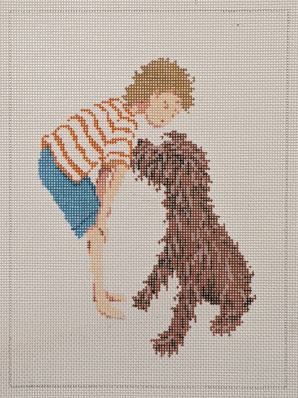 Boy with Goldendoodle